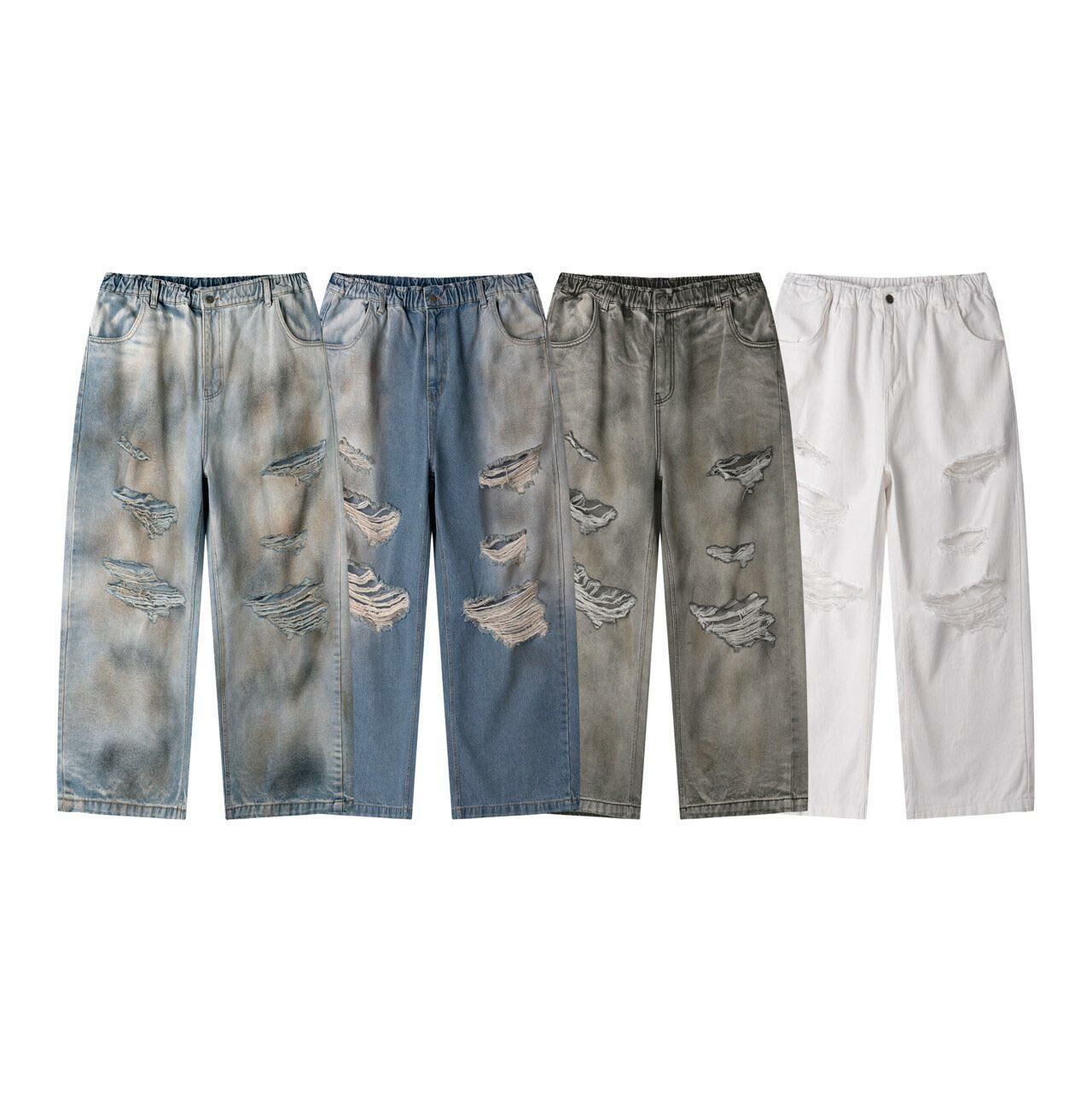 淨色/仿污破洞鬆身牛仔褲 Votus-024J