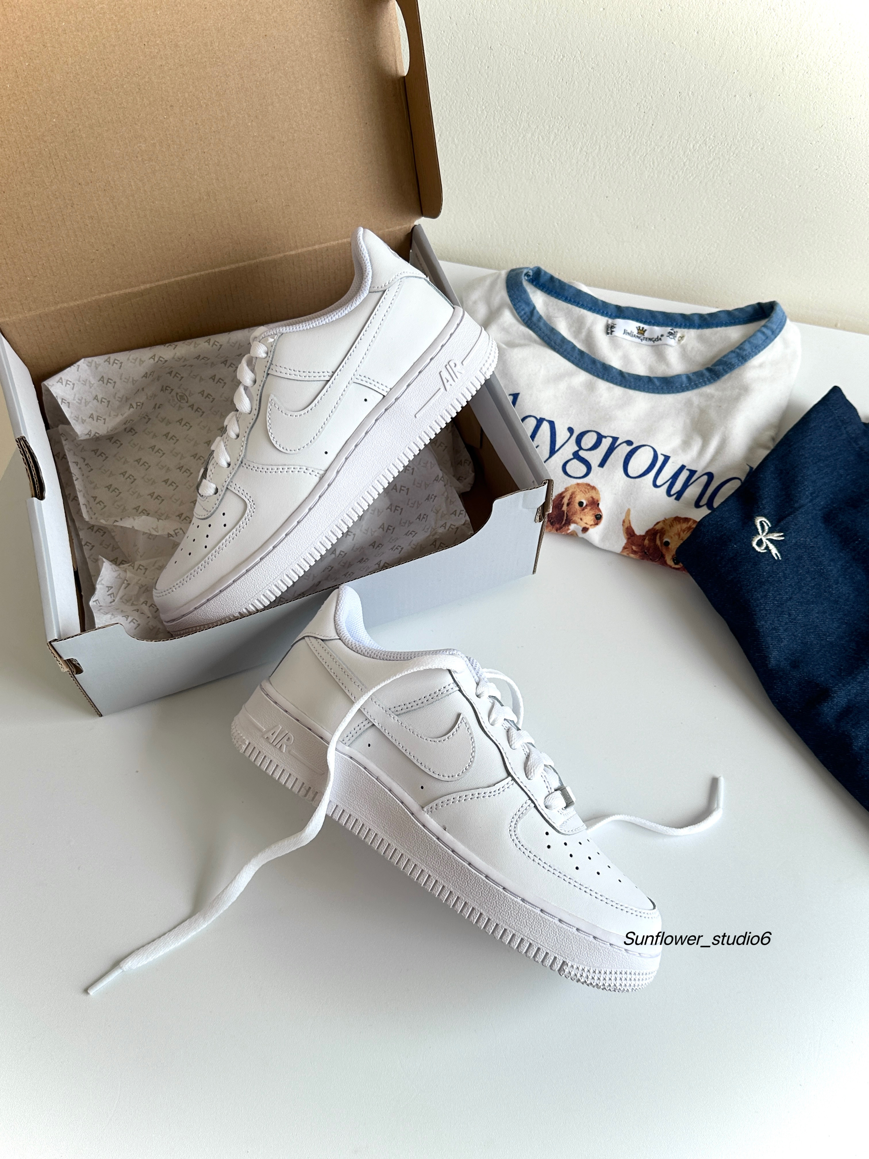 Nike Air Force 1 AF1 GS 全白 白 皮革 大童款 FV5951-111＋DH2920-111/預購