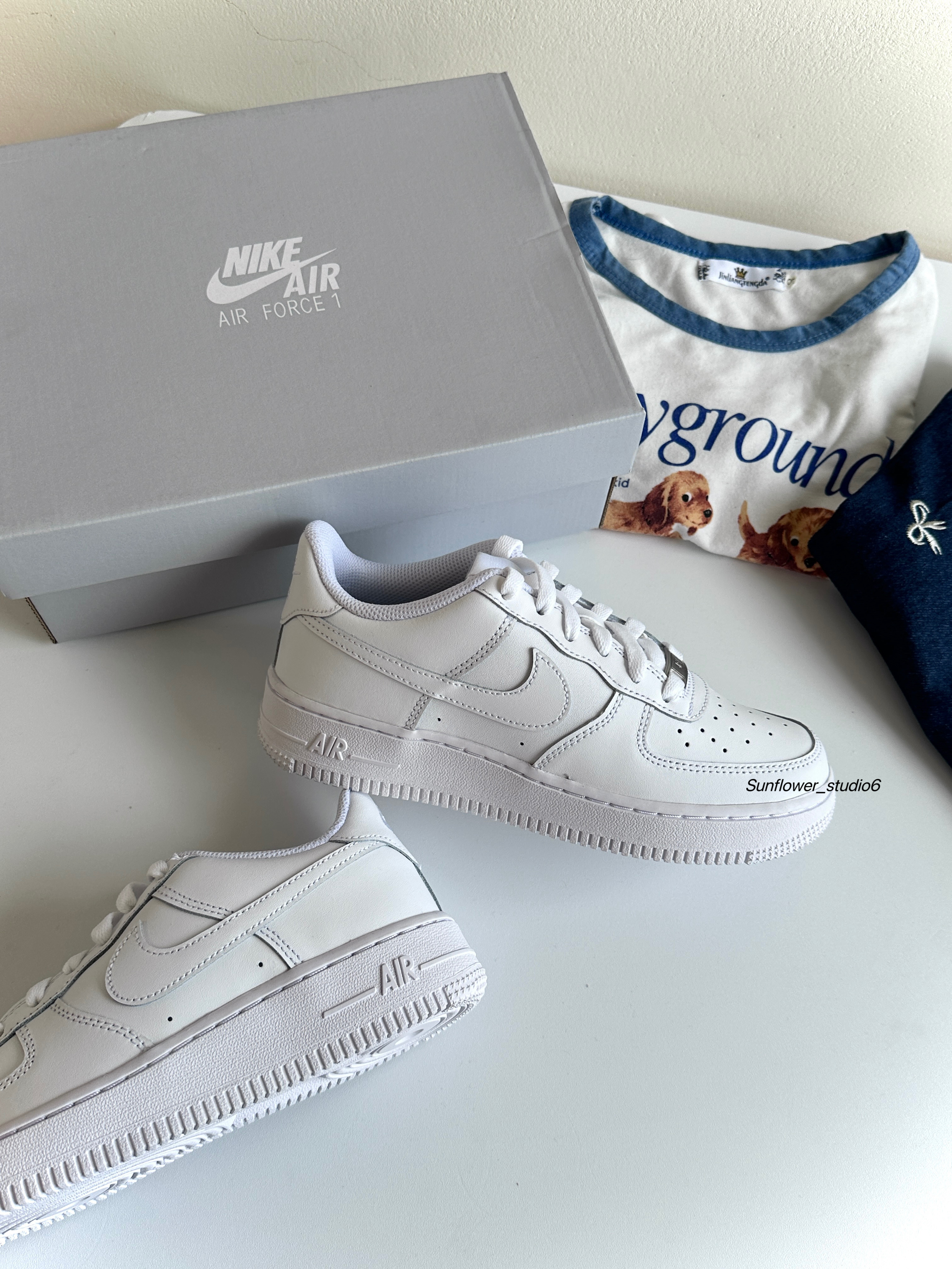 Nike Air Force 1 AF1 GS 全白 白 皮革 大童款 FV5951-111＋DH2920-111/預購