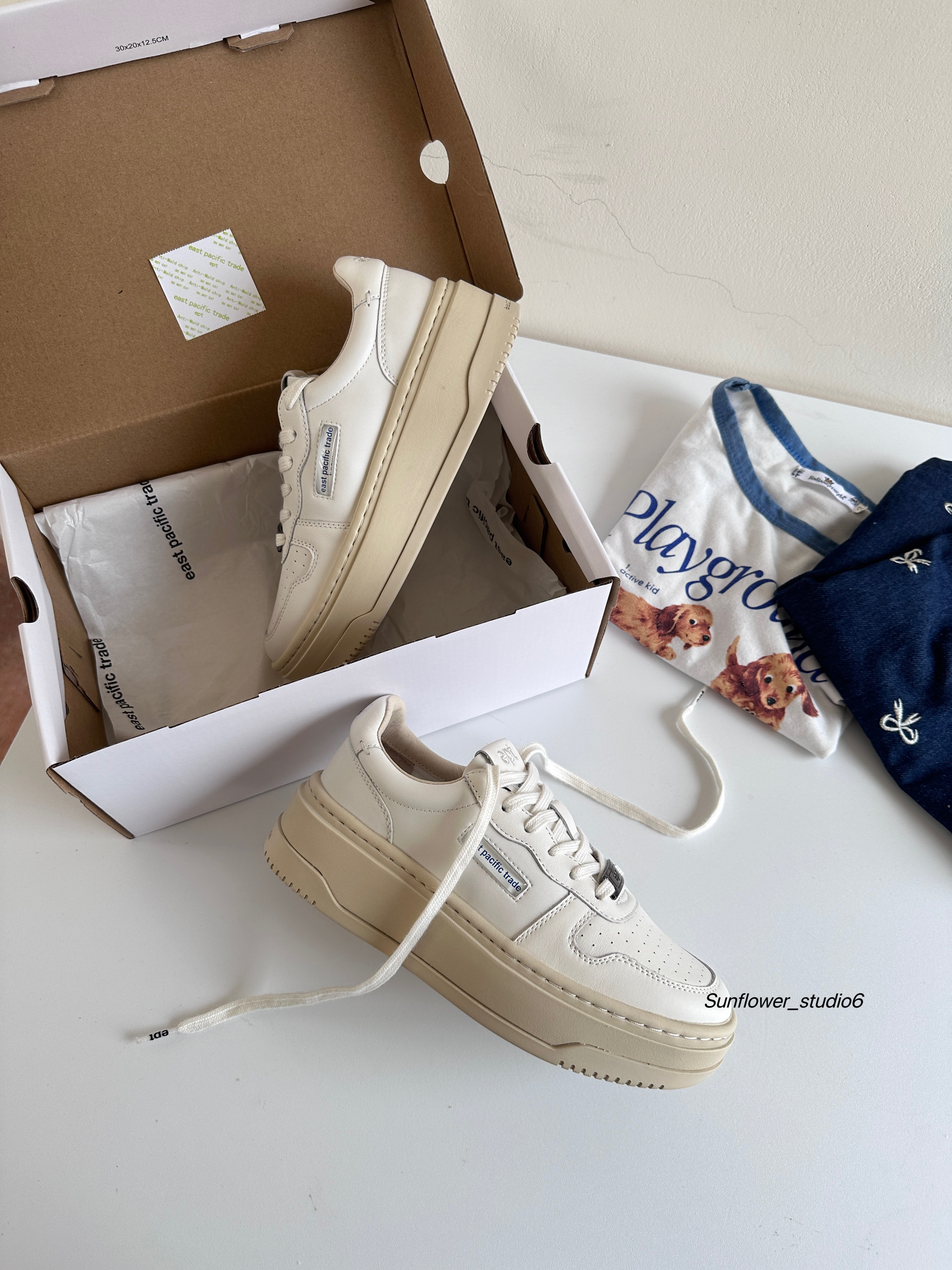 韓國🇰🇷連線 EPT Court High 全白奶油底 厚底 白色 皮革 小白鞋 厚底/預購