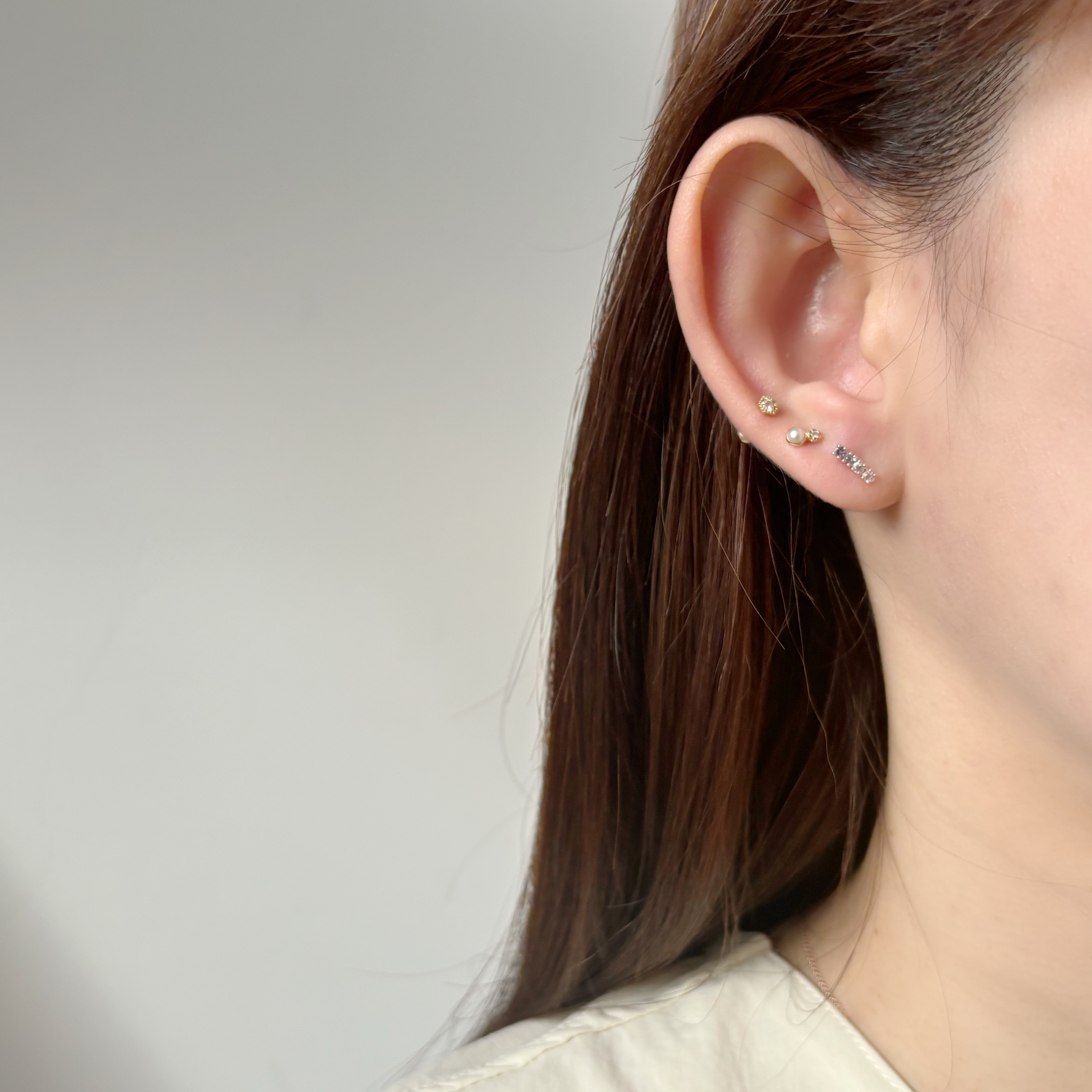 簡約直排藍色系寶石轉珠耳環