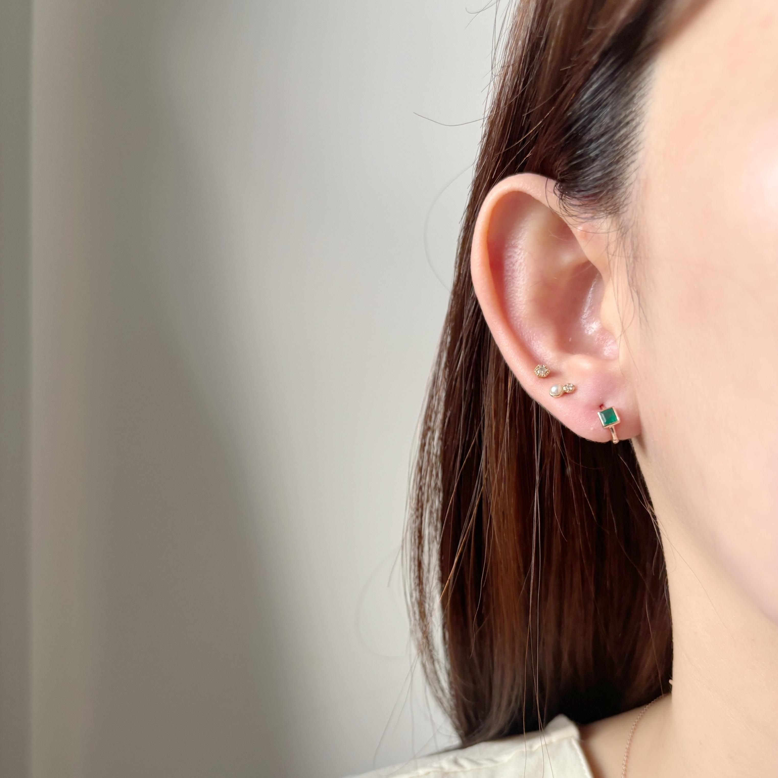 簡約方形綠瑪瑙小耳圈