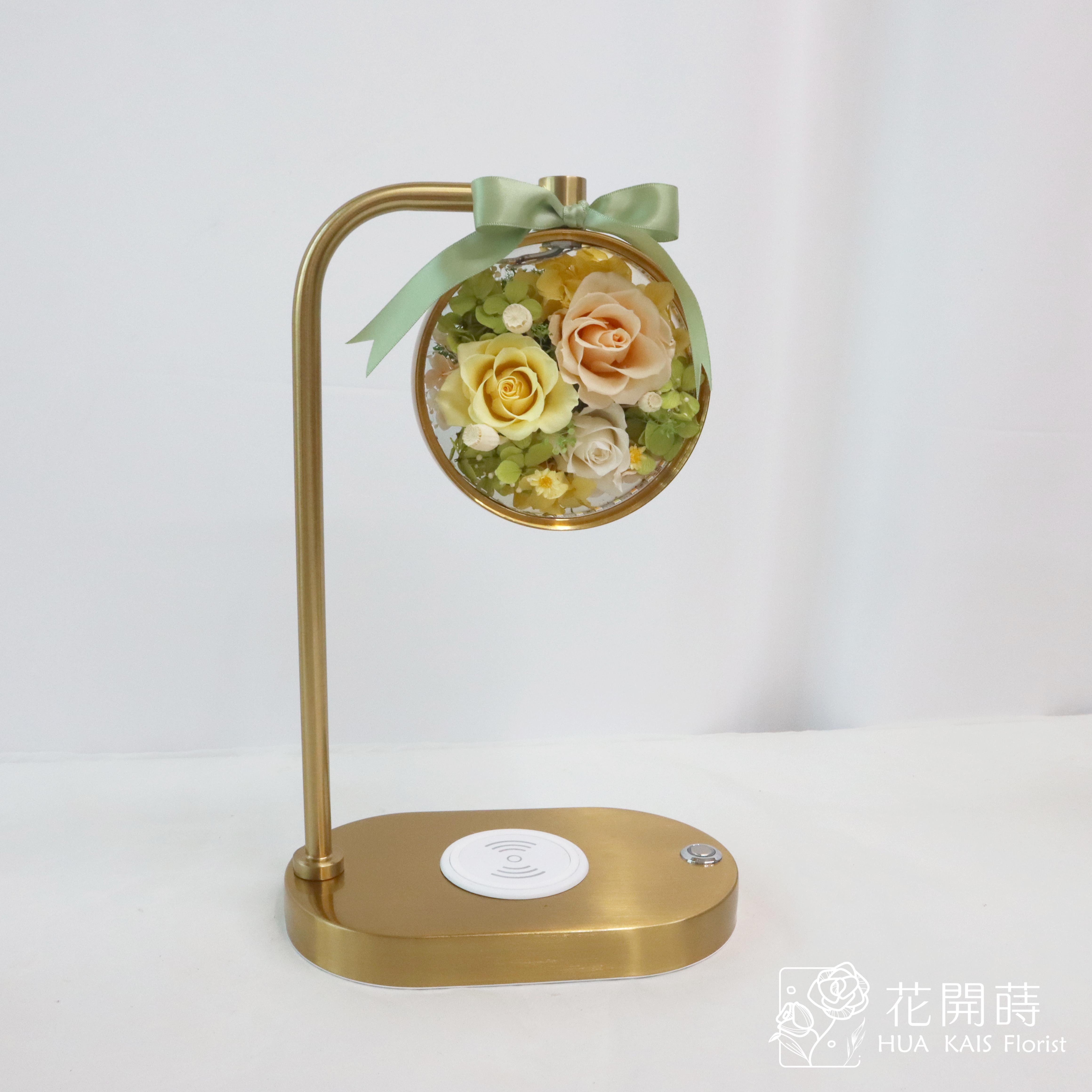 永生玫瑰手機無線充電檯燈|清新黃手機充電座|檯燈|永生花充電檯燈|生日禮|母親節禮物|情人節禮物|周年禮物|畢業禮物