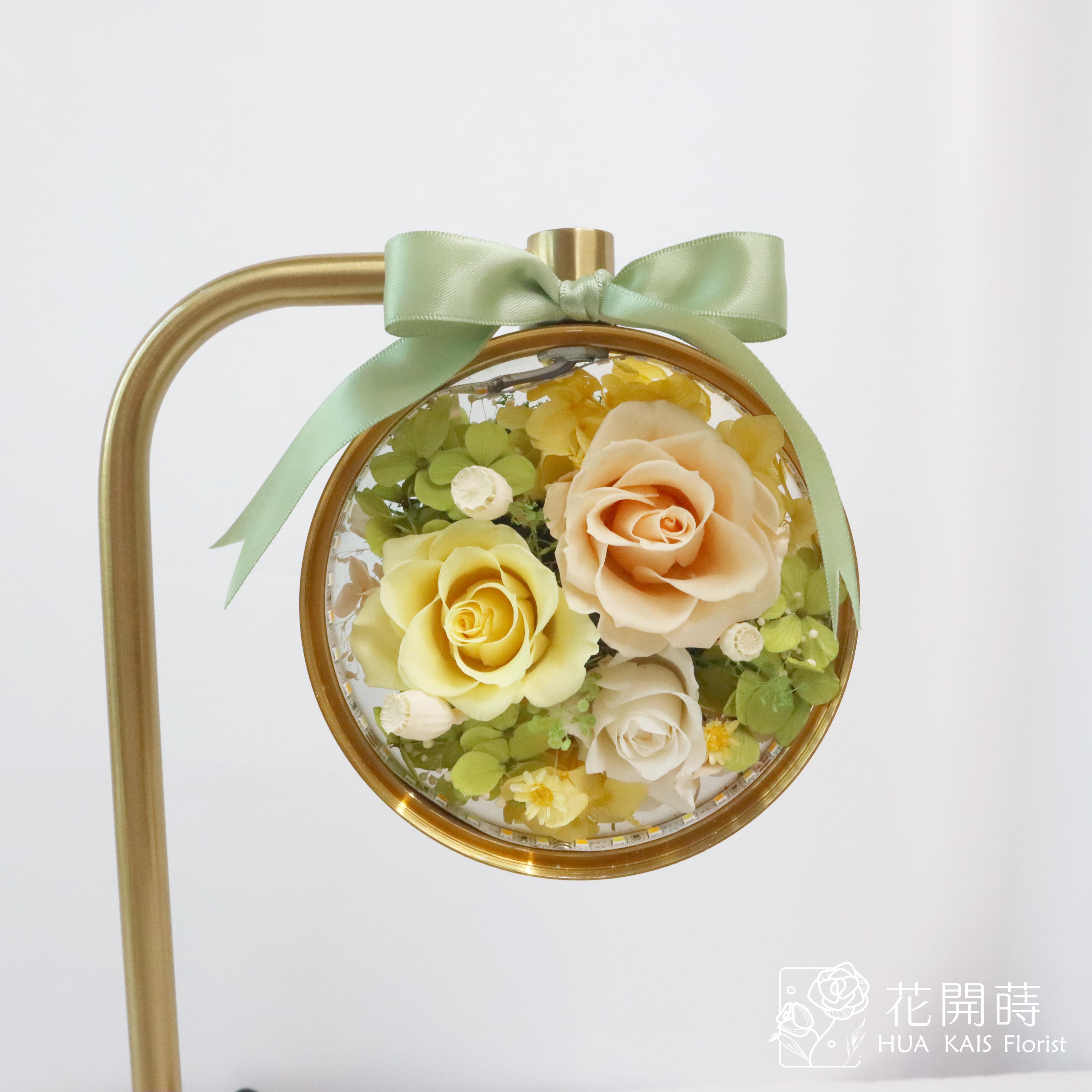 永生玫瑰手機無線充電檯燈|清新黃手機充電座|檯燈|永生花充電檯燈|生日禮|母親節禮物|情人節禮物|周年禮物|畢業禮物