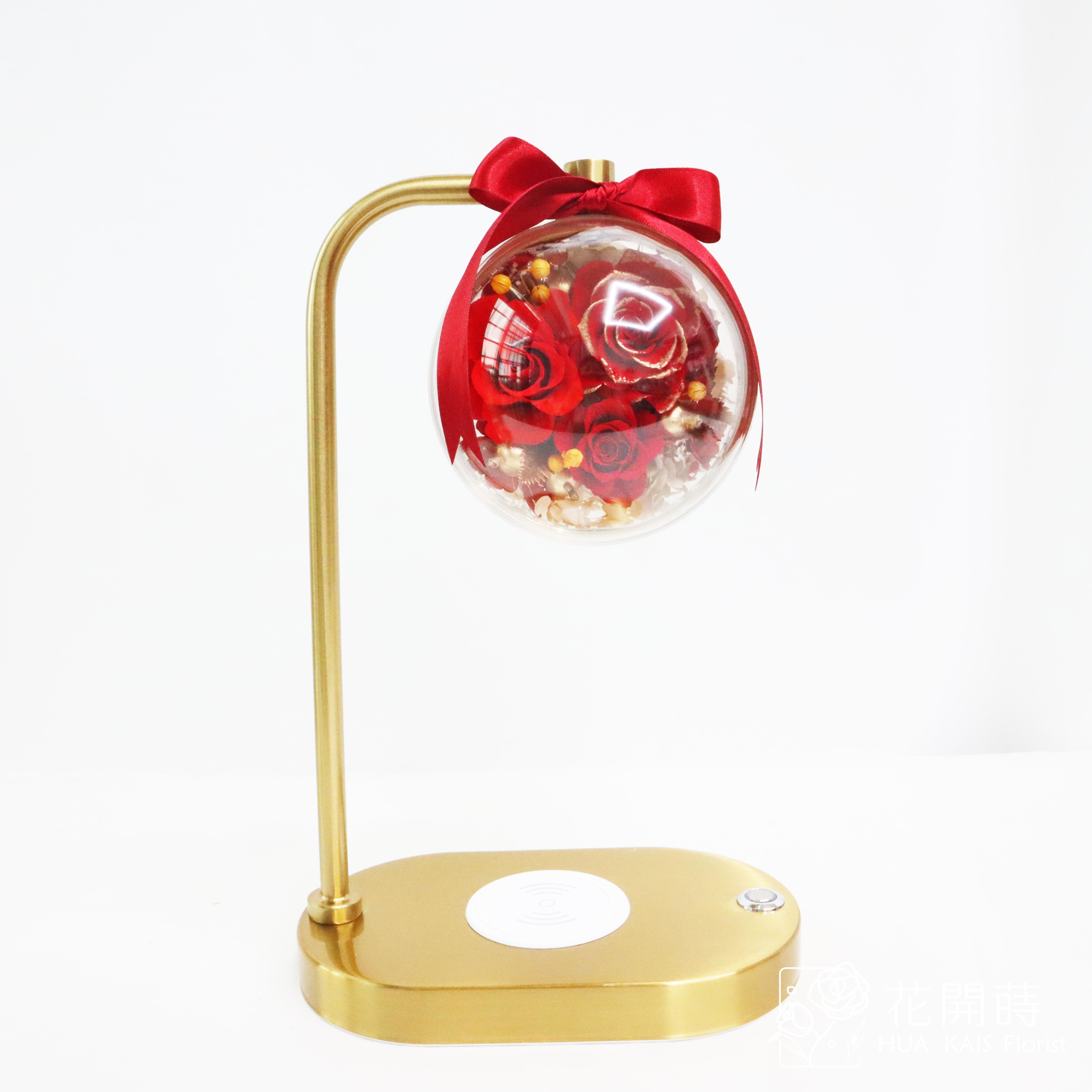 永生玫瑰手機無線充電檯燈|經典紅手機充電座|檯燈|永生花充電檯燈|生日禮|母親節禮物|情人節禮物|周年禮物|畢業禮物