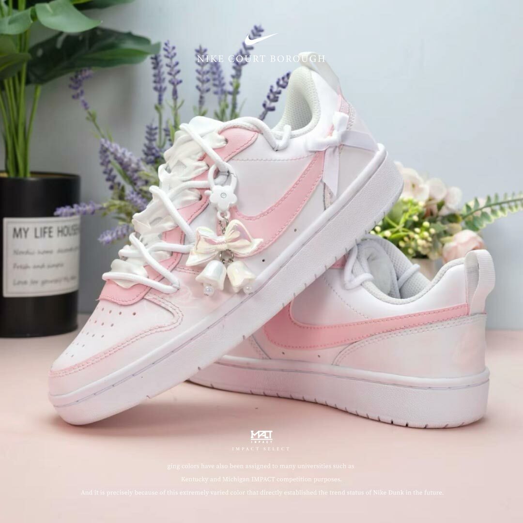 【訂製款】Nike Court Borough Low 琉璃蝴蝶結 白粉