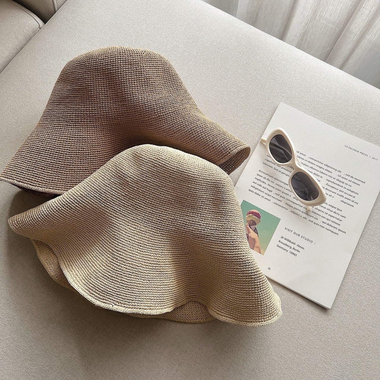 夏日大帽簷編織帽/二款/可收折/渡假
