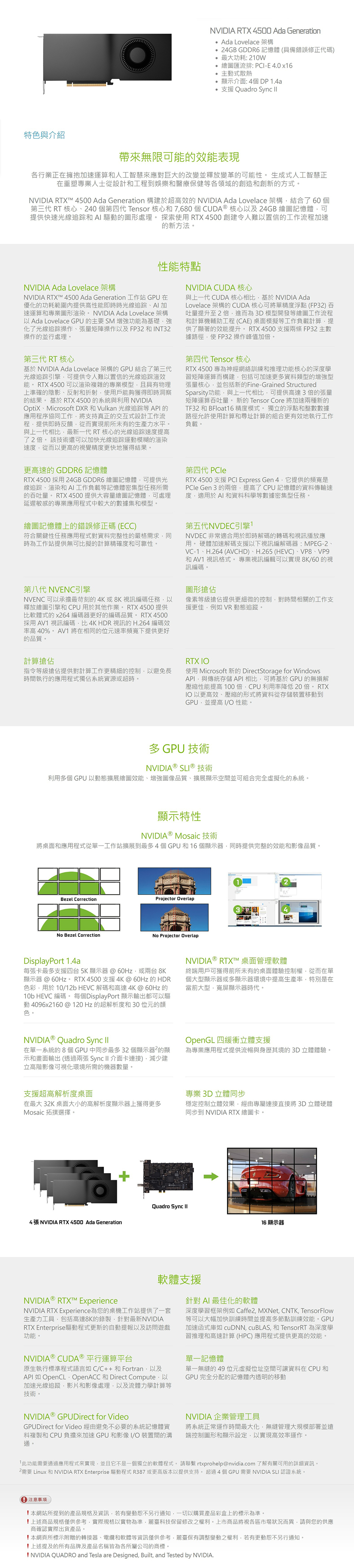 NVIDIA RTX4500 Ada 24GB GDDR6 192bit 工作站繪圖卡