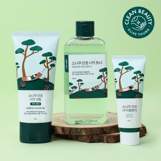 Round Lab For Men Pine Tree Soothing CICA Toner 200ml + Cream 75ml [Olive Young Planning Set]