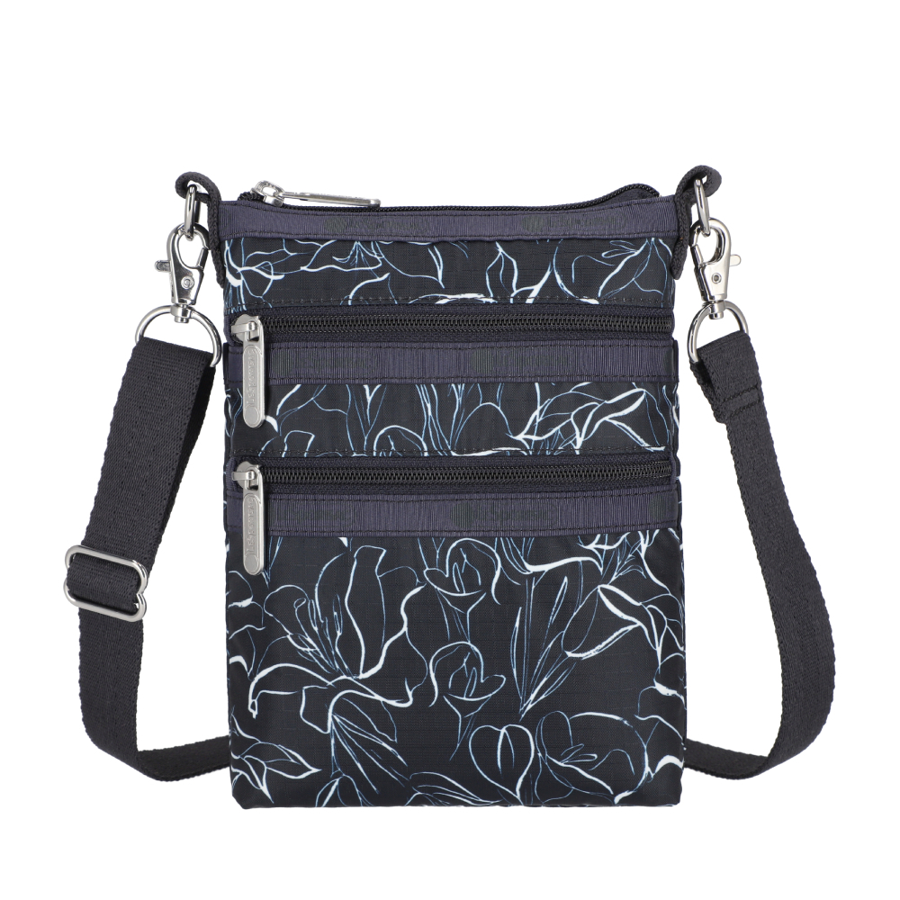 LeSportsac - 3 ZIP CROSSBODY 三層拉鍊斜背包 - 深藍寫意花繪