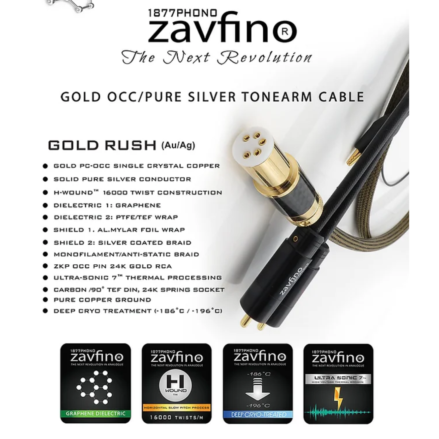 Zavfino Gold Rush 唱臂訊號線 (1.5m)