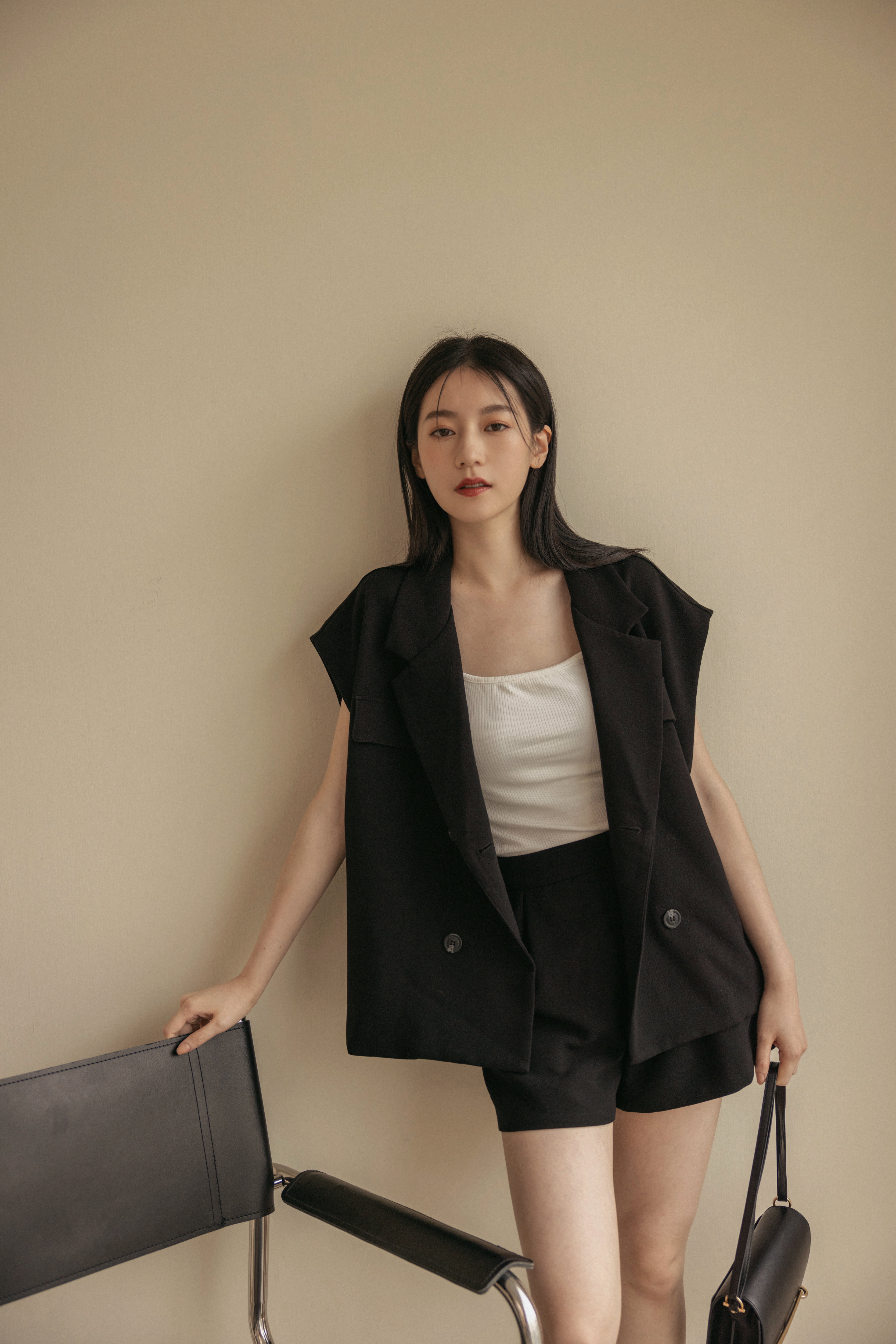 時髦顯瘦西裝背心-黑