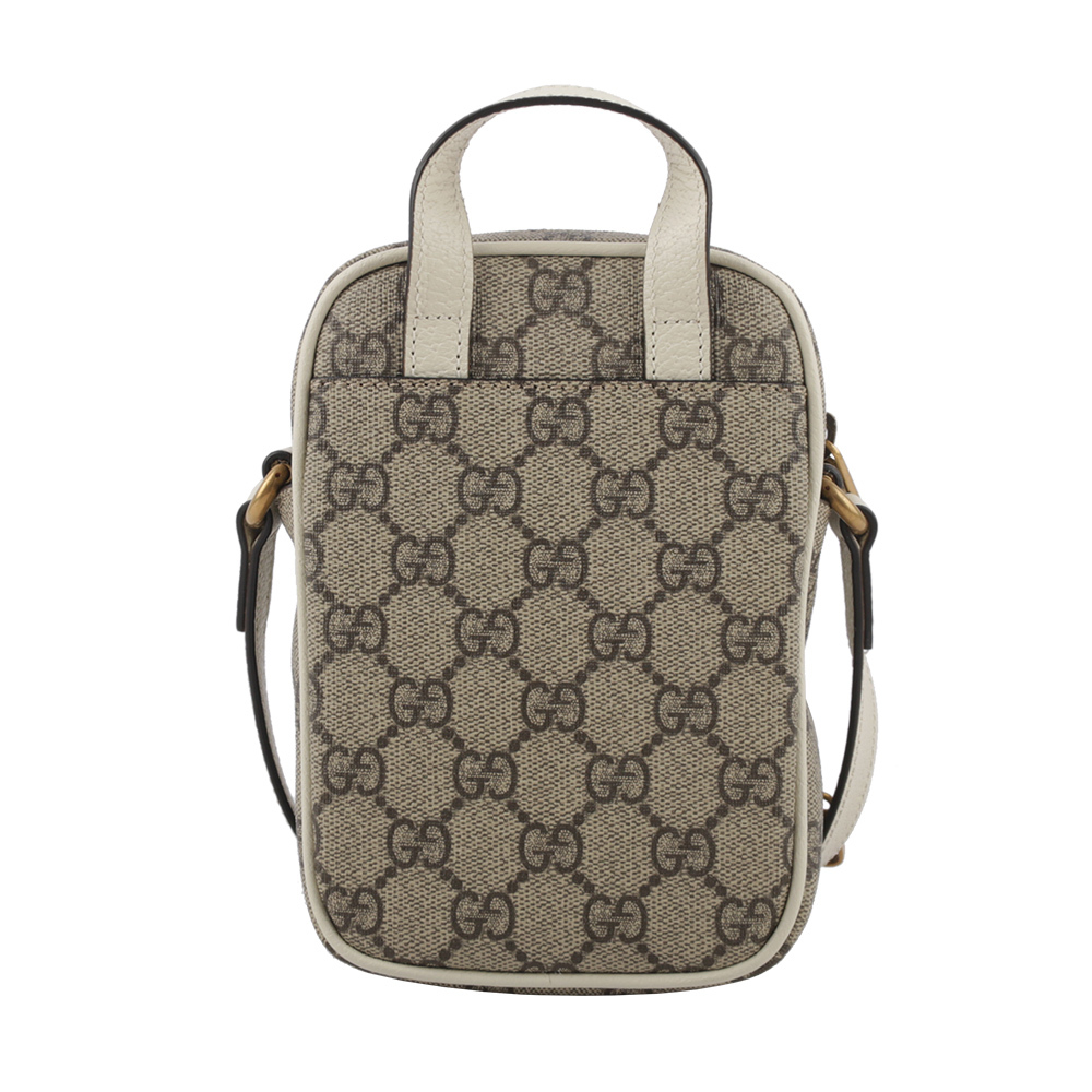 【GUCCI】GG Supreme 帆布及皮革藍紅迷你拉鍊二用包(白色/烏木色) 671682 96IWT 9794