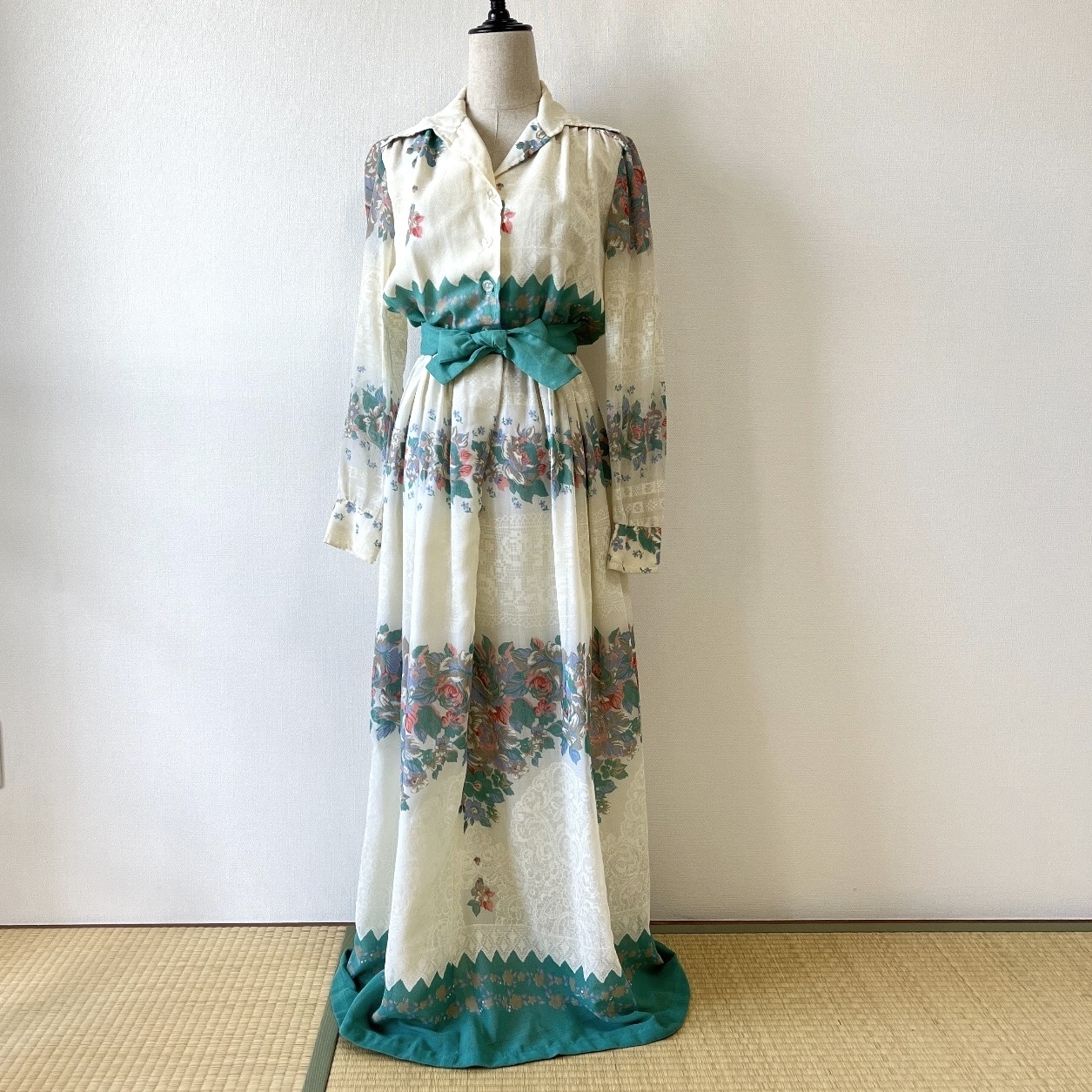 JSE Inc California 70年代華麗湖水綠古著連身裙