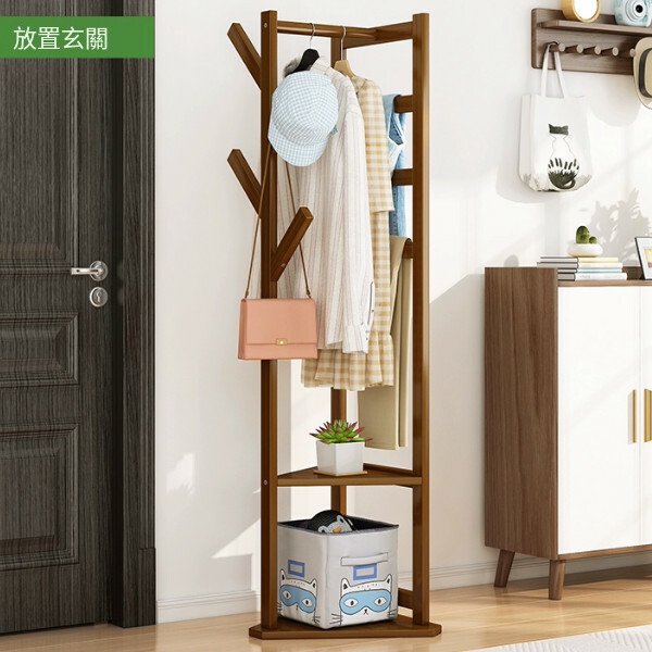 新款楠竹實木家具 掛衣架 衣帽架 玄關架 【43x43x157cm】大號茶色