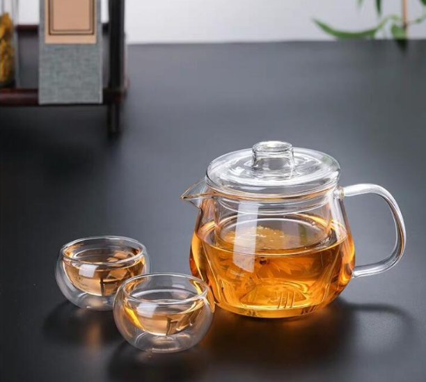 Flower teapot teacup Teapot Teapot Glass Teapot 【500ml Penguin Pot + 2 Double Small Cups】