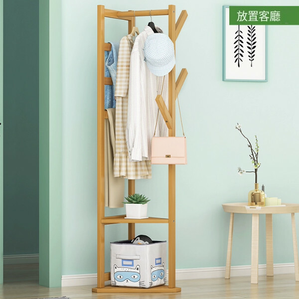 新款楠竹實木家具 掛衣架 衣帽架 玄關架 【36x36x157cm】小號原色