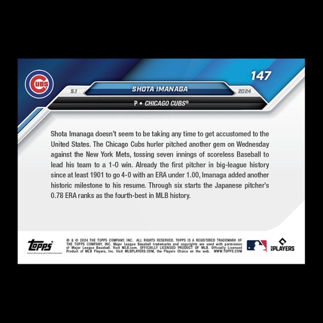 MLB球員卡 Shota Imanaga - 2024 MLB TOPPS NOW® Card 147 - PR: 5319