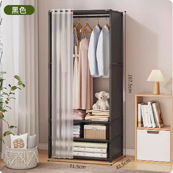 New simple wardrobe simple modern wardrobe dust-proof storage cabinet (upgraded diaphragm model [single row black] dust-proof)
