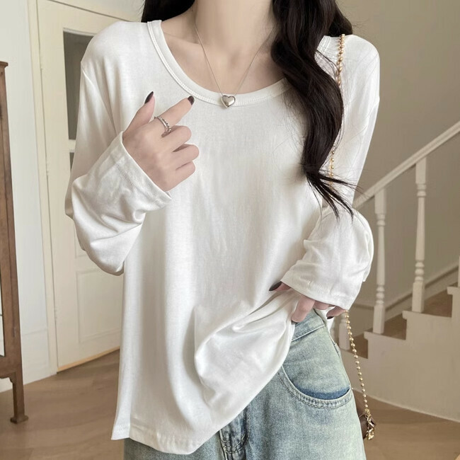 Hot Selling Round Neck Long Sleeve T-Shirt (One Size) (White)