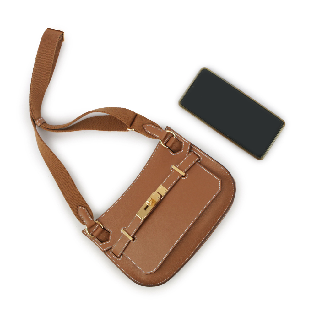 【HERMES】Jypsiere Mini Evercolor 皮金釦吉普賽包(金棕色) H084047CCAA