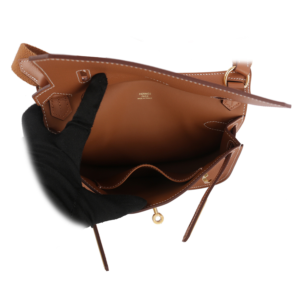 【HERMES】Jypsiere Mini Evercolor 皮金釦吉普賽包(金棕色) H084047CCAA