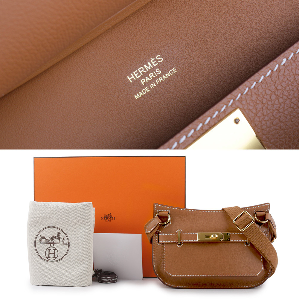 【HERMES】Jypsiere Mini Evercolor 皮金釦吉普賽包(金棕色) H084047CCAA