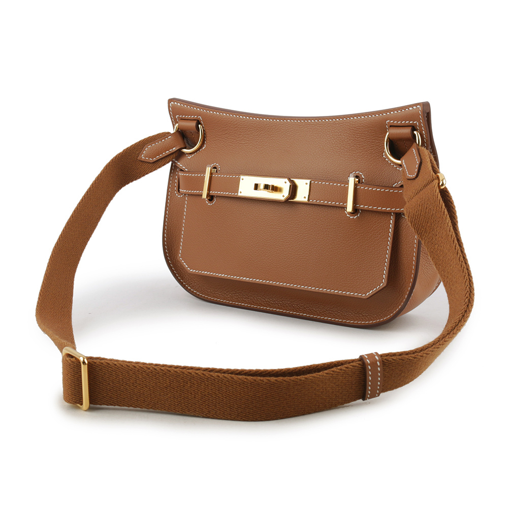 【HERMES】Jypsiere Mini Evercolor 皮金釦吉普賽包(金棕色) H084047CCAA