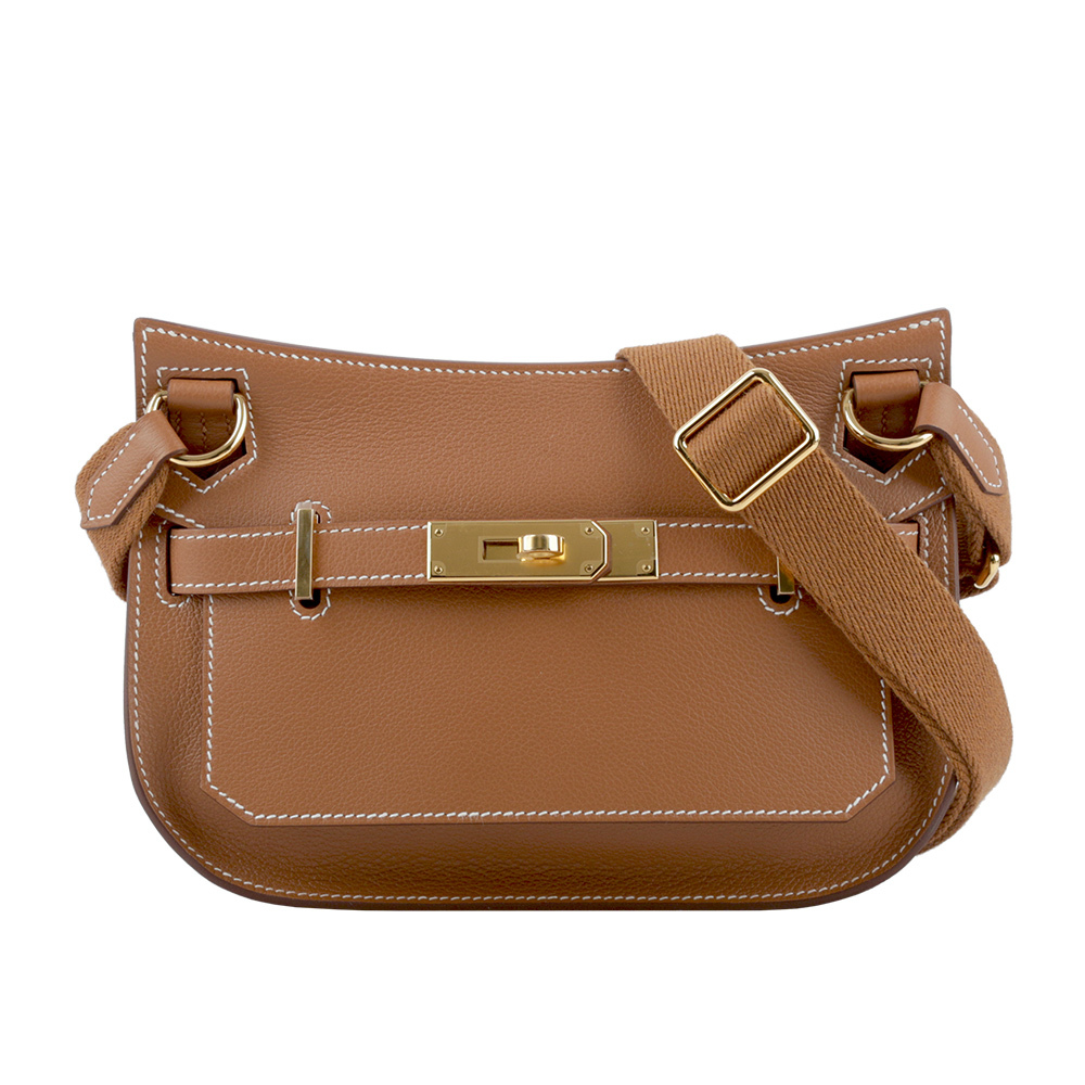 【HERMES】Jypsiere Mini Evercolor 皮金釦吉普賽包(金棕色) H084047CCAA