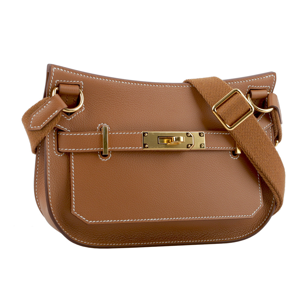 【HERMES】Jypsiere Mini Evercolor 皮金釦吉普賽包(金棕色) H084047CCAA