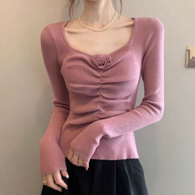Hot Selling Flower Knit Sweater (One Size) (Pink)