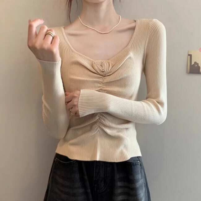 Hot Selling Floral Sweater (One Size) (Almond Color)
