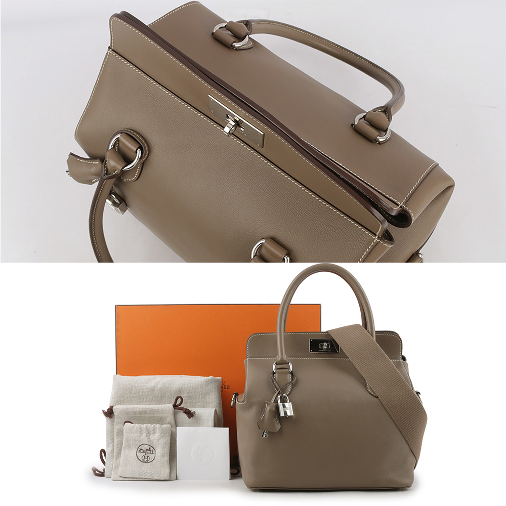 【HERMES】Toolbox 26cm SWIFT皮 銀釦手提斜背二用包(大象灰) HE19000113