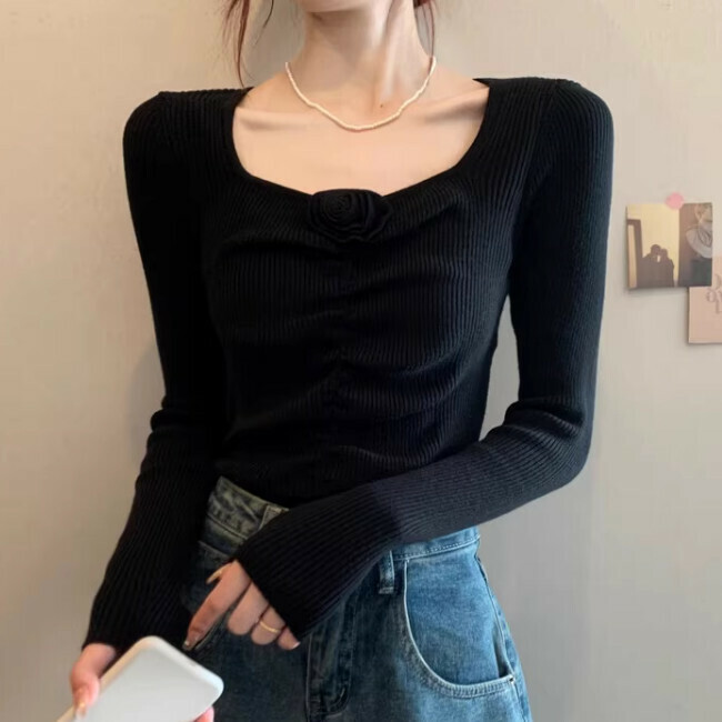 Hot Selling Floral Sweater (One Size) (Black)