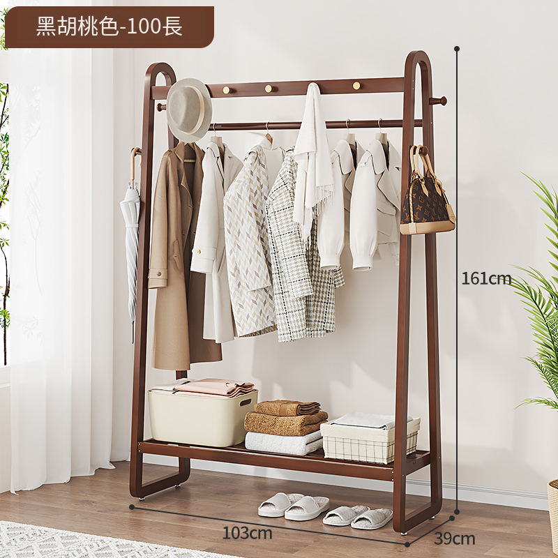 New bamboo solid wood furniture, coat rack, clothes drying rack, wardrobe [103x39x161cm] chicken wing wood color (regular style + hanging ears)