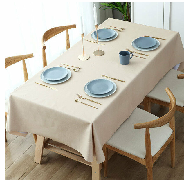 Waterproof, oil-proof and anti-scald, tablecloth, tablecloth [champagne color] (size: 140*220CM)