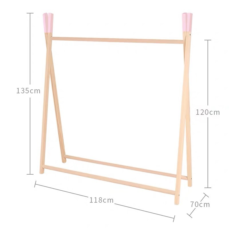 新款實木落地童裝店貨架兒童房衣架 粉色 135x118cm