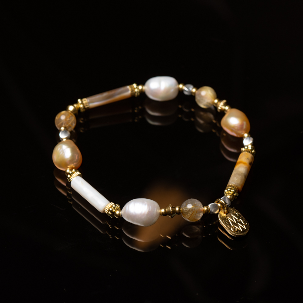 絲綢之路｜珍珠鈦晶珠貝手鍊 C1623