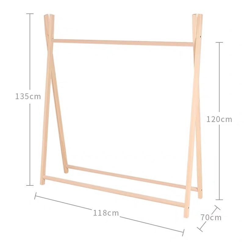 新款實木落地童裝店貨架兒童房衣架 原木色 135x118cm