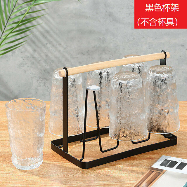 熱推[黑色] 北歐風木柄手提水杯架 茶杯架 瀝水 玻璃杯子掛架 杯具收納架 