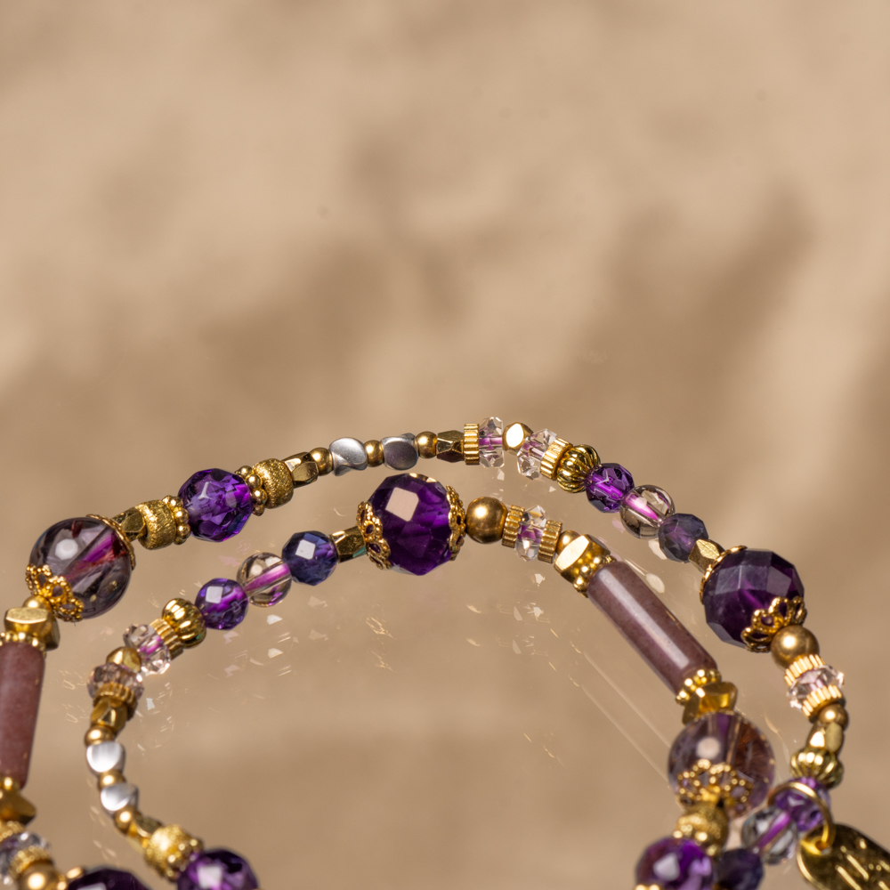 時空探索旅人｜紫水晶紫幽靈紫東陵玉雙圈手鍊C1621