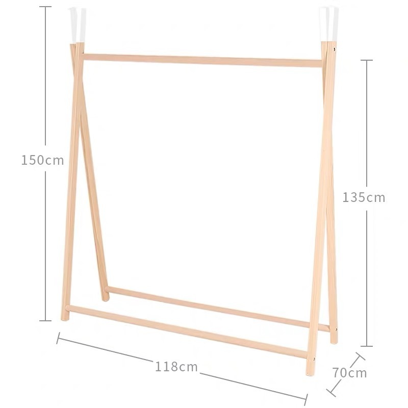 新款實木落地童裝店貨架兒童房衣架 白色 大號150x118cm