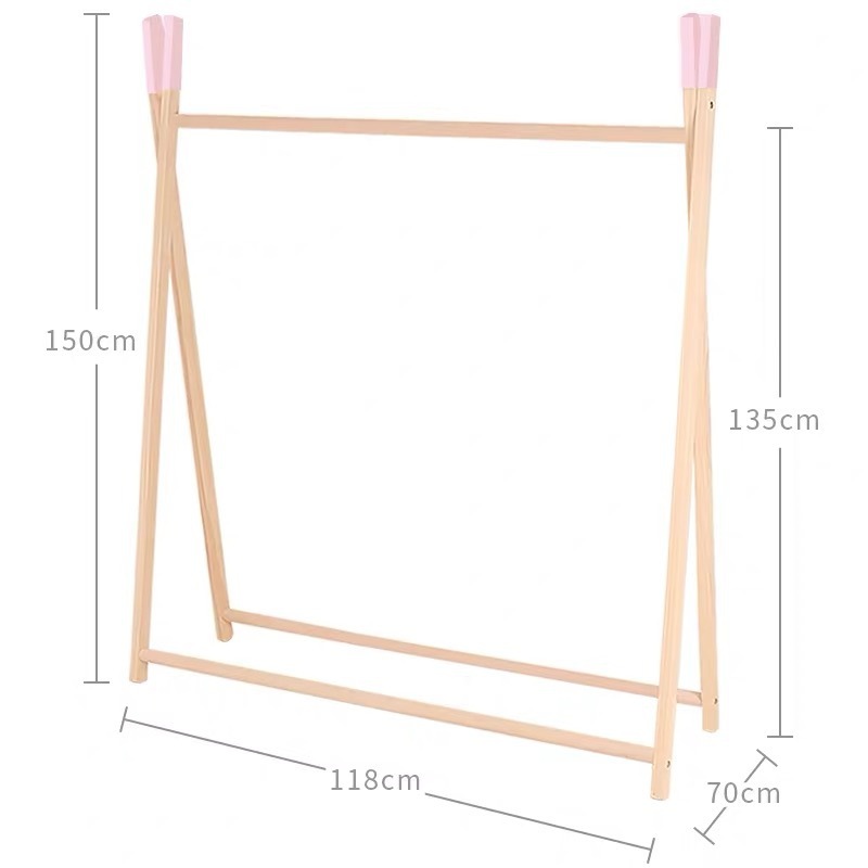 新款實木落地童裝店貨架兒童房衣架 粉色 大號150x118cm