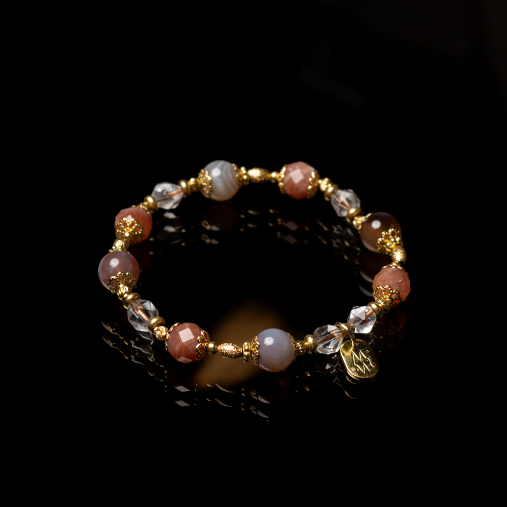 沙漠玫瑰佩特拉｜太陽石白水晶波斯瑪瑙手鍊 C1619