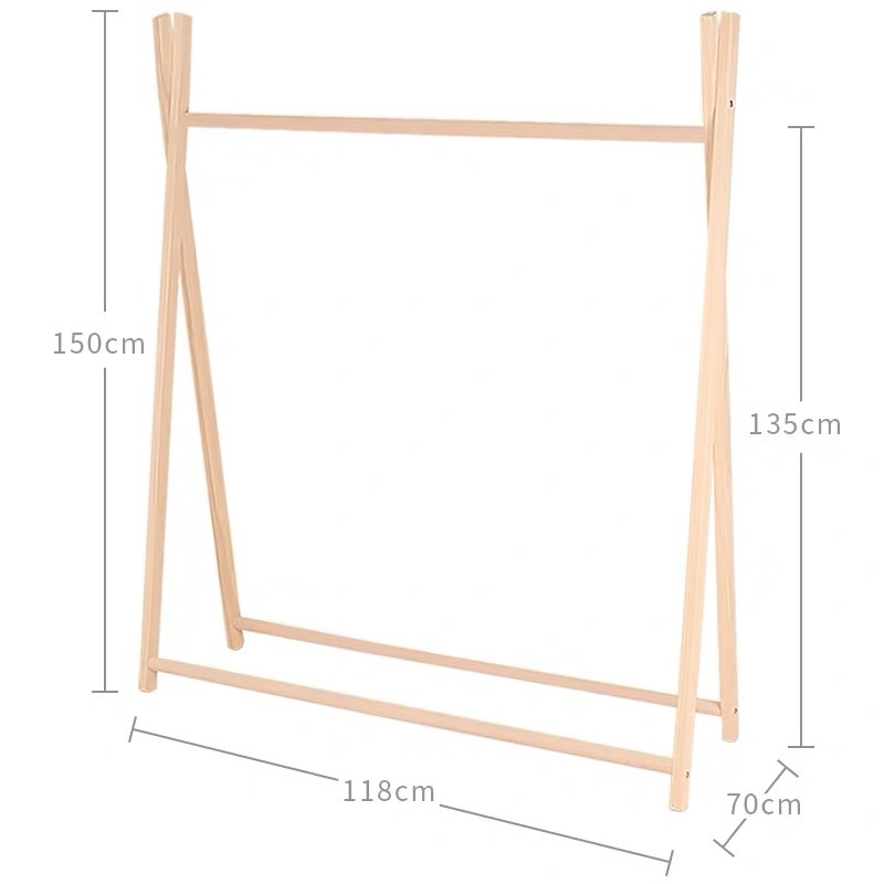 新款實木落地童裝店貨架兒童房衣架 原木色 大號150x118cm