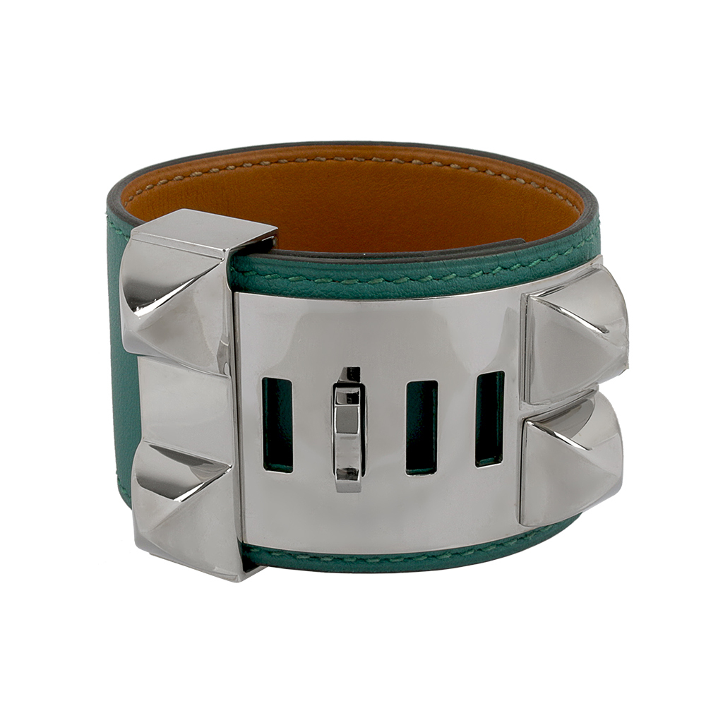 【Hermès】SWIFT皮 鉚釘銀釦CDC手環 (S)