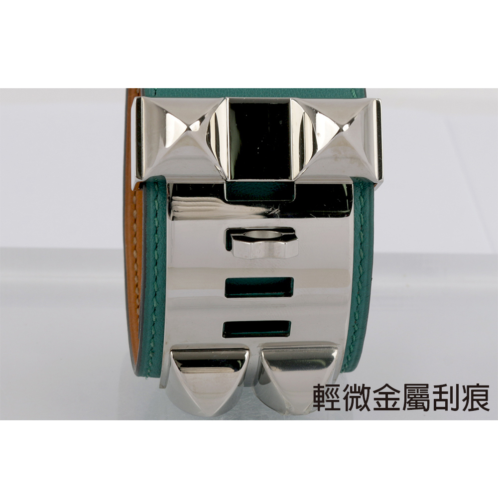 【HERMES】SWIFT皮 鉚釘銀釦CDC手環 (S)(藍綠色) HE44000071