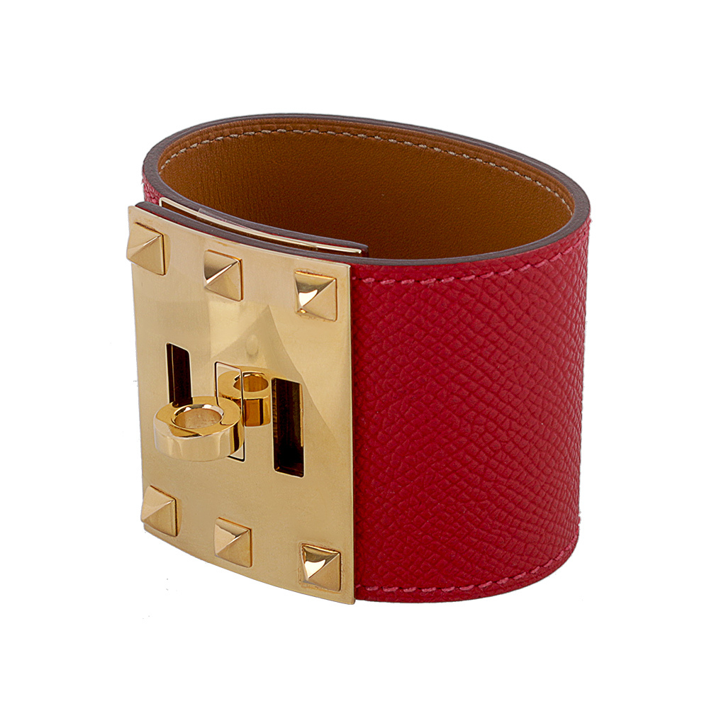 【Hermès】EPSOM皮 鉚釘金釦 Kelly Dog Extreme寬版手環