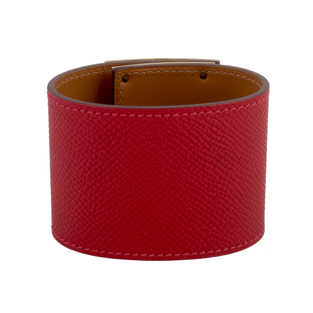 【HERMES】EPSOM皮 鉚釘金釦 Kelly Dog Extreme寬版手環(紅色) HE44000072