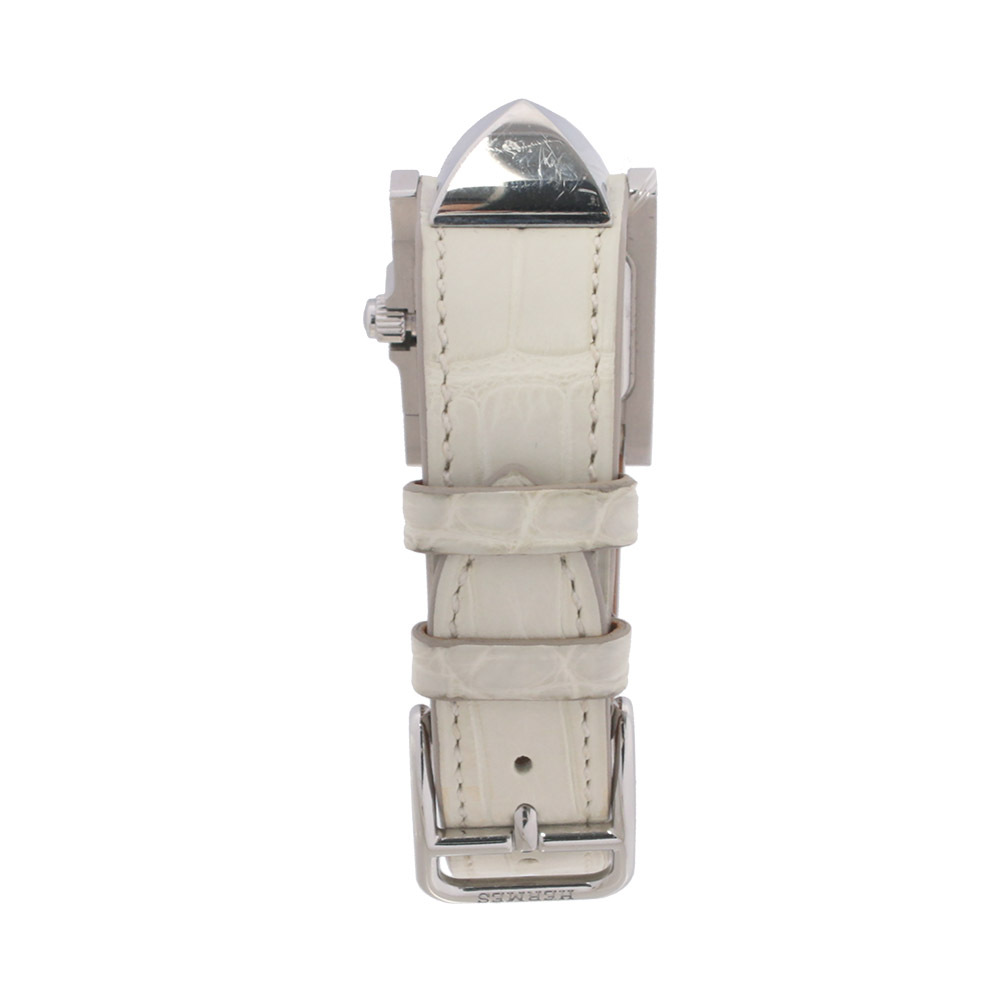 【HERMES】Medor GM 銀色鉚釘翻蓋手錶(米白色) HE79000019